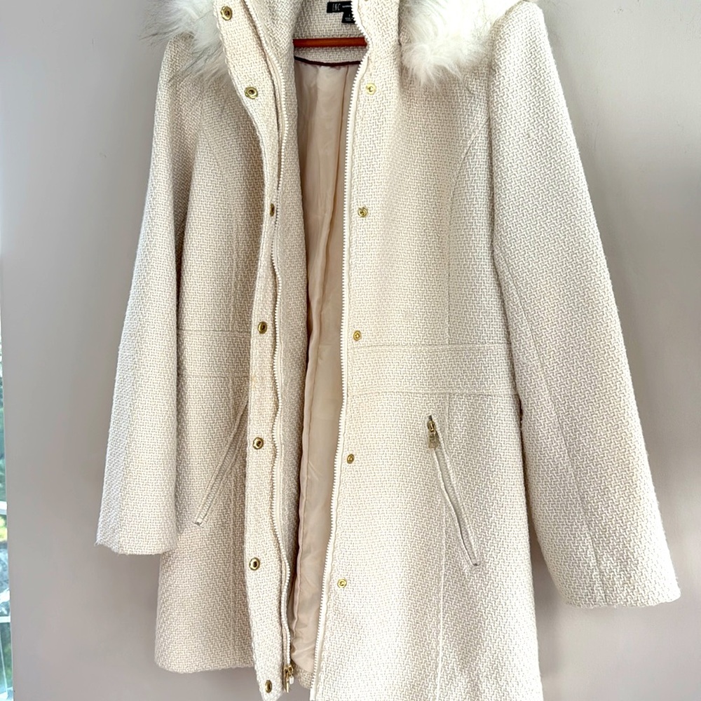 *LIKE NEW* Women's I.N.C International Concepts Cream Tweed Winter Coat - Size L - Picture 5 of 14